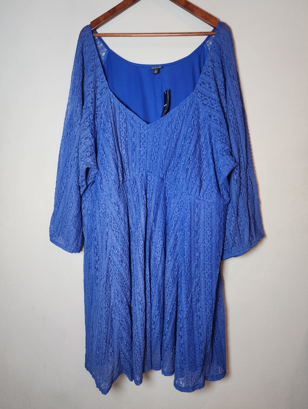 NWT Torrid 6X Blue Stretch Lace 3/4 Sleeve Babydoll Mini Dress Women's Plus Size